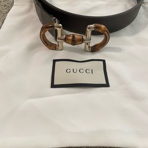 Gucci Tobacco Leather Gold Bow Belt